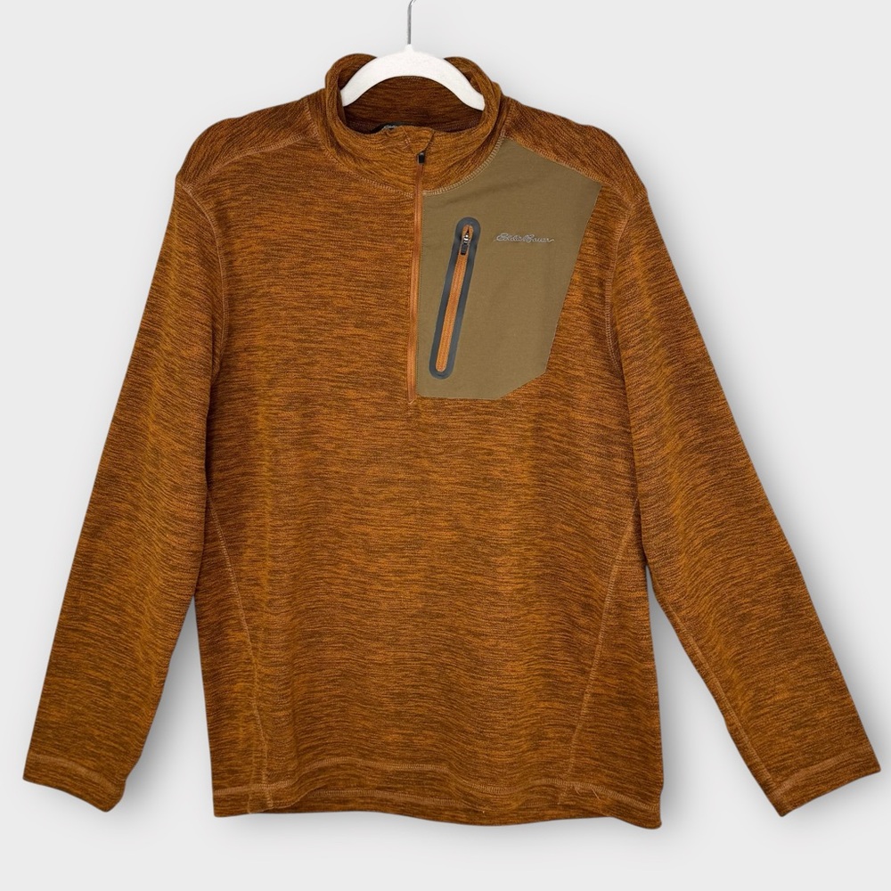 Eddie Bauer Mens Cloud Layer Pro Fleece Pullover S Rust Brown Heather 1/4 zip